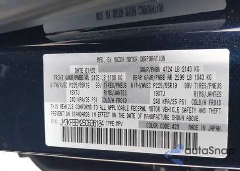 2025 Mazda Cx-5 2.5 S Premium Plus from USA, damaged, VIN JM3KFBEM2S0636184